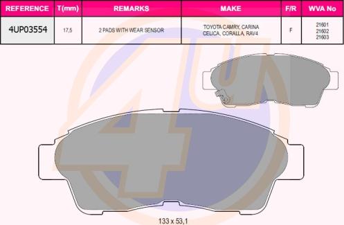 4U 4UP03554 - Kit de plaquettes de frein, frein à disque cwaw.fr