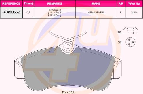 4U 4UP03562 - Kit de plaquettes de frein, frein à disque cwaw.fr