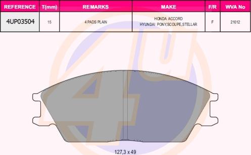 4U 4UP03504 - Kit de plaquettes de frein, frein à disque cwaw.fr