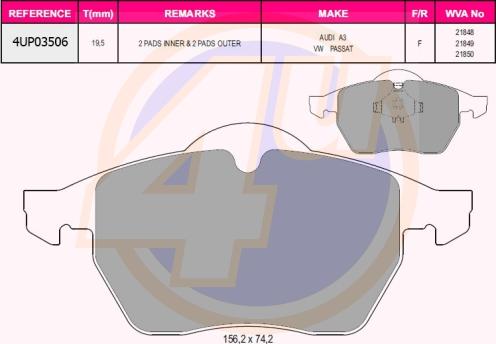 4U 4UP03506 - Kit de plaquettes de frein, frein à disque cwaw.fr