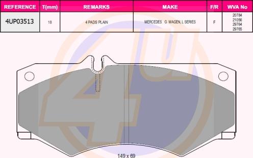 4U 4UP03513 - Kit de plaquettes de frein, frein à disque cwaw.fr