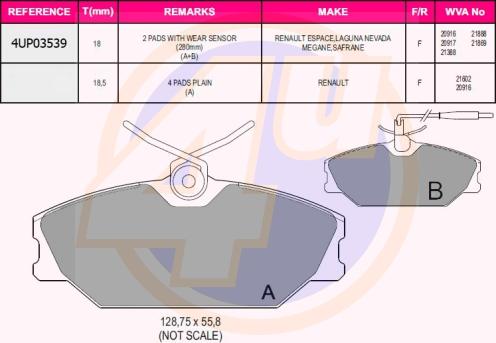 4U 4UP03539 - Kit de plaquettes de frein, frein à disque cwaw.fr