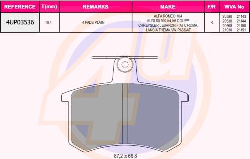 4U 4UP03536 - Kit de plaquettes de frein, frein à disque cwaw.fr