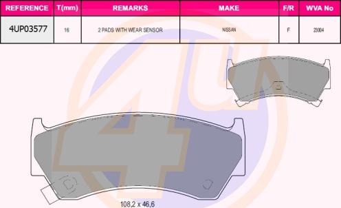 4U 4UP03577 - Kit de plaquettes de frein, frein à disque cwaw.fr