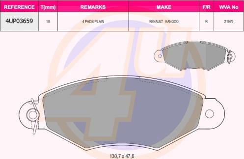 4U 4UP03659 - Kit de plaquettes de frein, frein à disque cwaw.fr