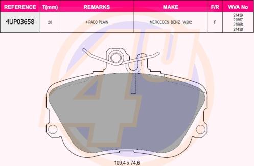 4U 4UP03658 - Kit de plaquettes de frein, frein à disque cwaw.fr