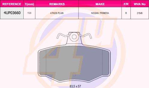 4U 4UP03660 - Kit de plaquettes de frein, frein à disque cwaw.fr