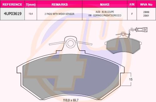 4U 4UP03619 - Kit de plaquettes de frein, frein à disque cwaw.fr