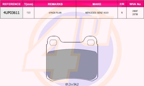 4U 4UP03611 - Kit de plaquettes de frein, frein à disque cwaw.fr