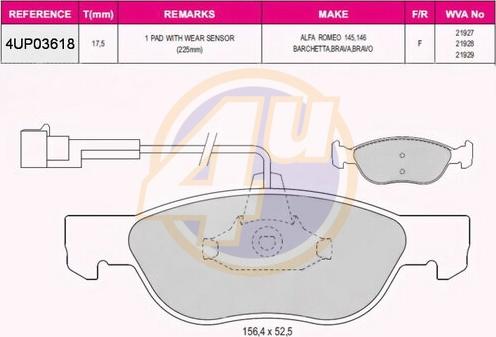 4U 4UP03618 - Kit de plaquettes de frein, frein à disque cwaw.fr