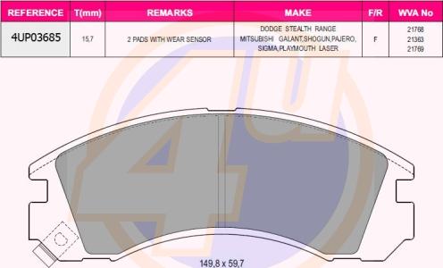 4U 4UP03685 - Kit de plaquettes de frein, frein à disque cwaw.fr