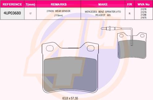 4U 4UP03680 - Kit de plaquettes de frein, frein à disque cwaw.fr