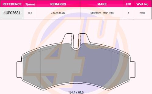 4U 4UP03681 - Kit de plaquettes de frein, frein à disque cwaw.fr