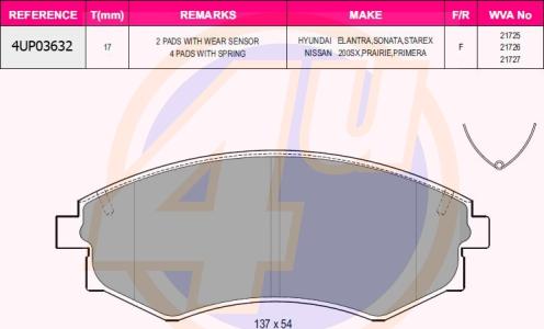 4U 4UP03632 - Kit de plaquettes de frein, frein à disque cwaw.fr