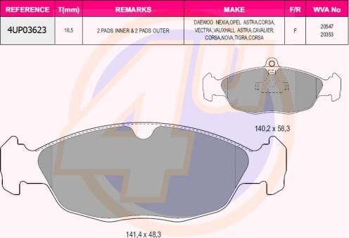 4U 4UP03623 - Kit de plaquettes de frein, frein à disque cwaw.fr