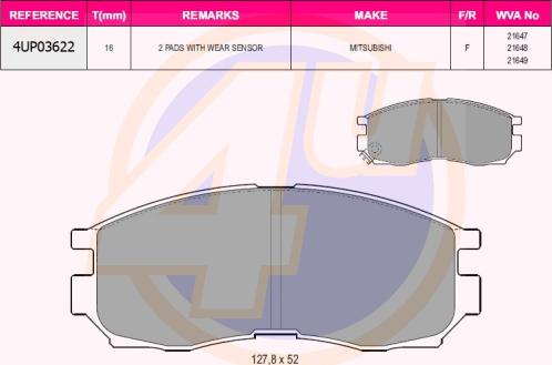 4U 4UP03622 - Kit de plaquettes de frein, frein à disque cwaw.fr