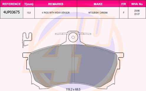 4U 4UP03675 - Kit de plaquettes de frein, frein à disque cwaw.fr