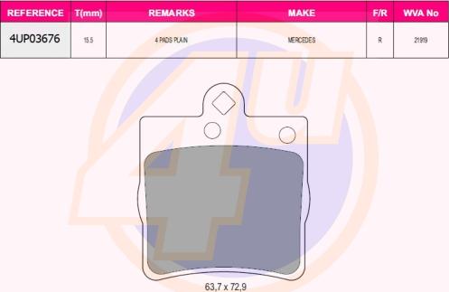 4U 4UP03676 - Kit de plaquettes de frein, frein à disque cwaw.fr