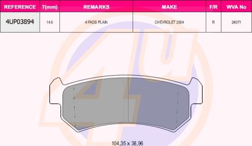 4U 4UP03894 - Kit de plaquettes de frein, frein à disque cwaw.fr