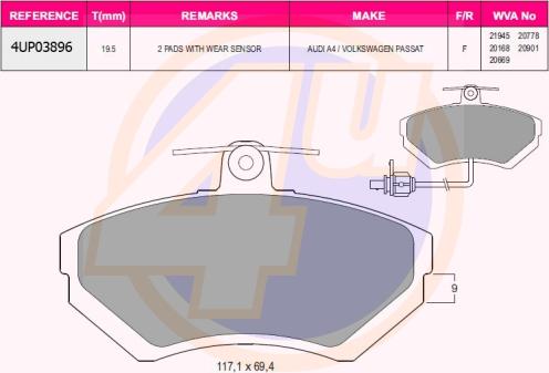 4U 4UP03896 - Kit de plaquettes de frein, frein à disque cwaw.fr