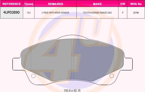 4U 4UP03890 - Kit de plaquettes de frein, frein à disque cwaw.fr