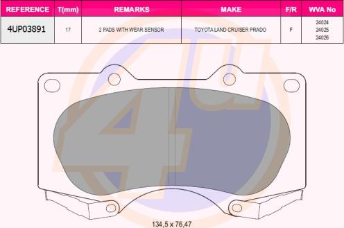 4U 4UP03891 - Kit de plaquettes de frein, frein à disque cwaw.fr