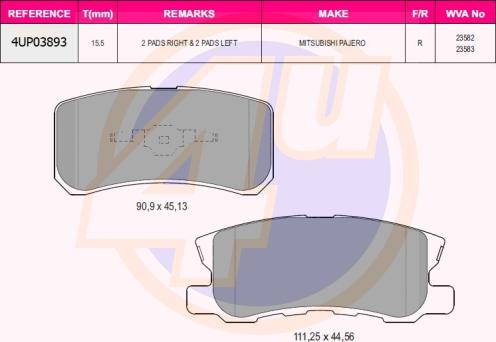 4U 4UP03893 - Kit de plaquettes de frein, frein à disque cwaw.fr