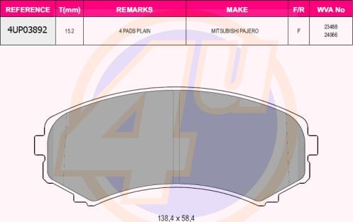 4U 4UP03892 - Kit de plaquettes de frein, frein à disque cwaw.fr