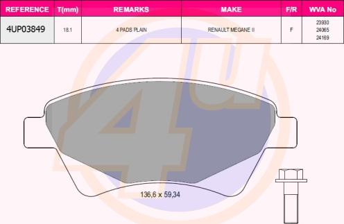 4U 4UP03849 - Kit de plaquettes de frein, frein à disque cwaw.fr