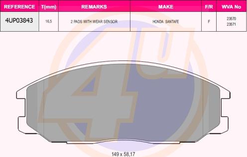 4U 4UP03843 - Kit de plaquettes de frein, frein à disque cwaw.fr