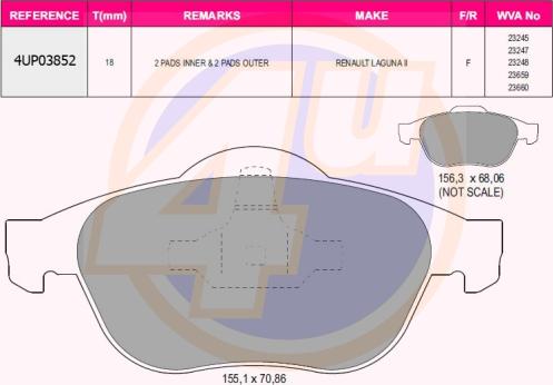 4U 4UP03852 - Kit de plaquettes de frein, frein à disque cwaw.fr