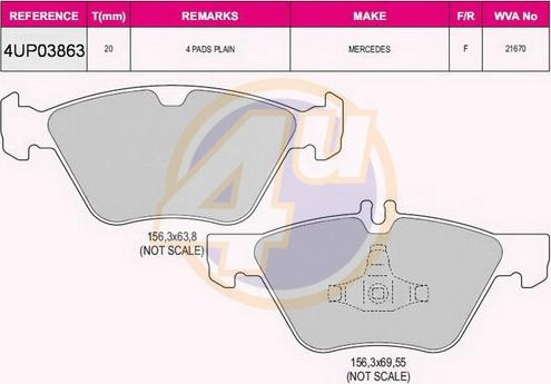 4U 4UP03863 - Kit de plaquettes de frein, frein à disque cwaw.fr