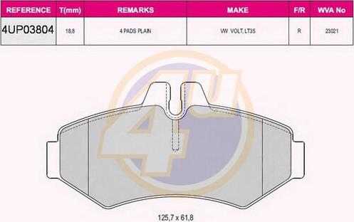 4U 4UP03804 - Kit de plaquettes de frein, frein à disque cwaw.fr