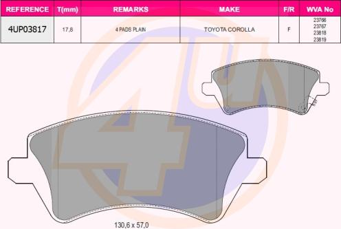 4U 4UP03817 - Kit de plaquettes de frein, frein à disque cwaw.fr