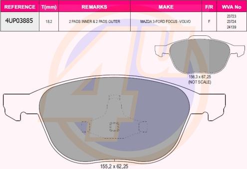 4U 4UP03885 - Kit de plaquettes de frein, frein à disque cwaw.fr