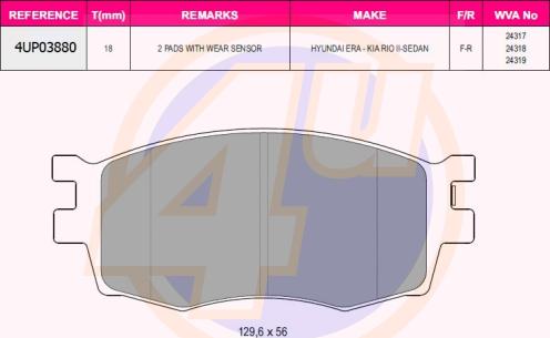 4U 4UP03880 - Kit de plaquettes de frein, frein à disque cwaw.fr