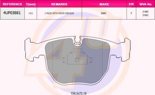 4U 4UP03881 - Kit de plaquettes de frein, frein à disque cwaw.fr