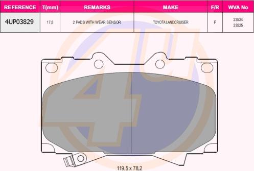 4U 4UP03829 - Kit de plaquettes de frein, frein à disque cwaw.fr