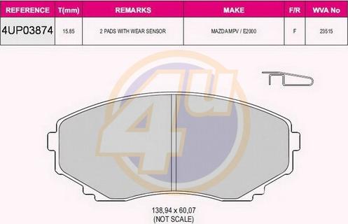 4U 4UP03874 - Kit de plaquettes de frein, frein à disque cwaw.fr