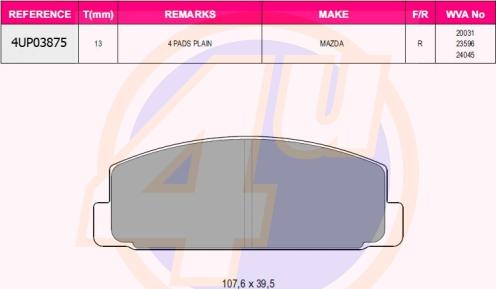 4U 4UP03875 - Kit de plaquettes de frein, frein à disque cwaw.fr