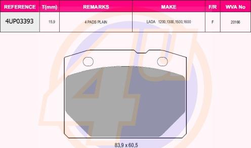 4U 4UP03393 - Kit de plaquettes de frein, frein à disque cwaw.fr