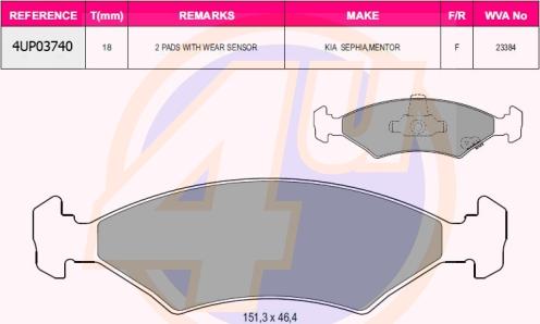 4U 4UP03740 - Kit de plaquettes de frein, frein à disque cwaw.fr