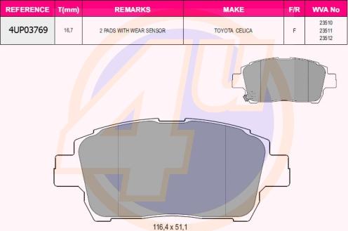 4U 4UP03769 - Kit de plaquettes de frein, frein à disque cwaw.fr