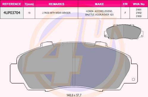 4U 4UP03704 - Kit de plaquettes de frein, frein à disque cwaw.fr