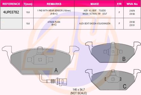 4U 4UP03782 - Kit de plaquettes de frein, frein à disque cwaw.fr