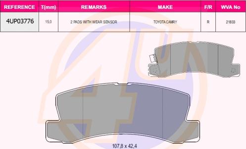 4U 4UP03776 - Kit de plaquettes de frein, frein à disque cwaw.fr