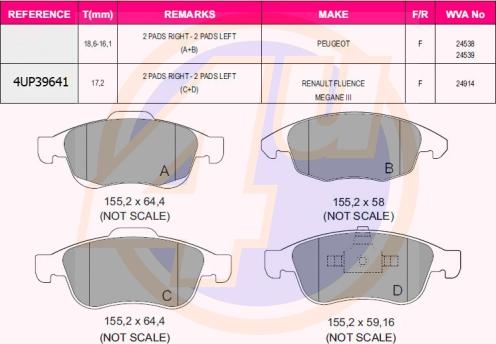 4U 4UP39641 - Kit de plaquettes de frein, frein à disque cwaw.fr