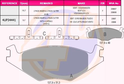 4U 4UP34441 - Kit de plaquettes de frein, frein à disque cwaw.fr