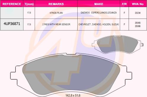 4U 4UP36871 - Kit de plaquettes de frein, frein à disque cwaw.fr