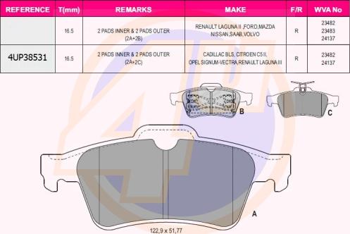 4U 4UP38531 - Kit de plaquettes de frein, frein à disque cwaw.fr